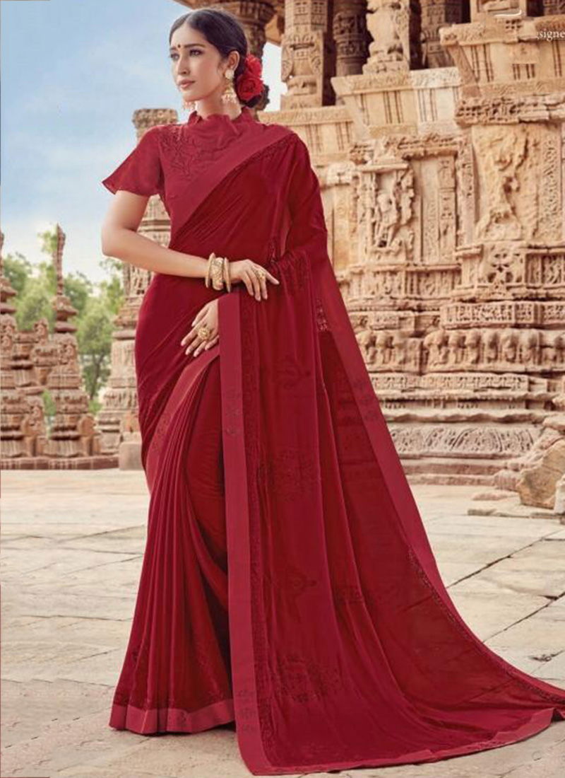 Latest Designer Saree Collection With Fancy Border and Beautiful Embroidery Work 